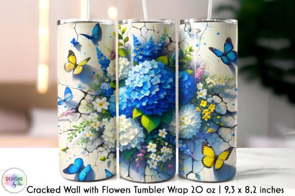 3D Cracked Wall Flowers Tumbler Wrap