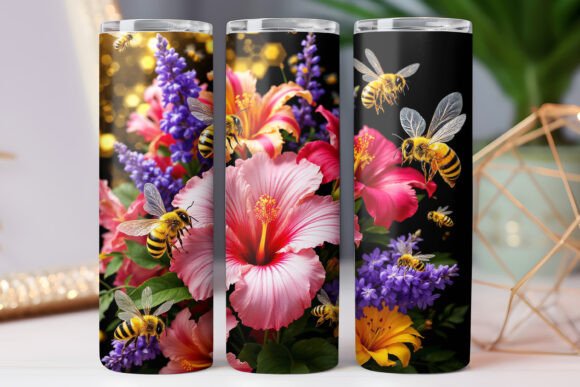 Bee Sunflower Tumbler Wrap 3D Design PNG