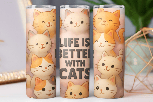 Cute Kitty Tumbler Wrap 20oz 3D Design