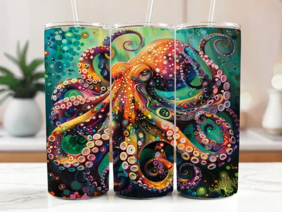 Elevate Your Drinkware with the Octopus Tumbler Wrap 3D Design Sea