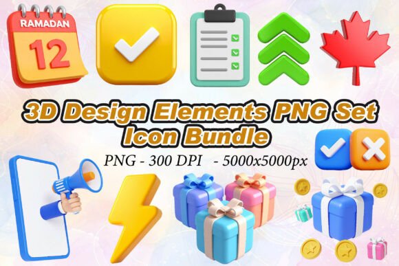 High-Res 3D Design Elements PNG Set