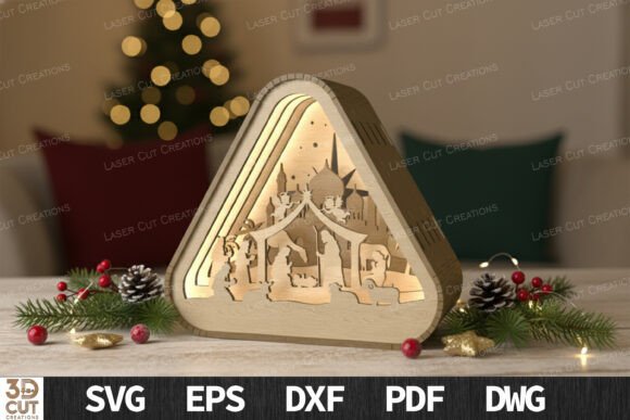 Nativity Scene Triangular Lantern SVG: A Modern Approach to Festive Laser Cutting